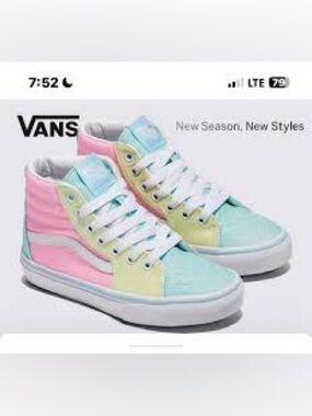 Vans Kids Sk8 Hi Shoe Glitter Pastel Size 2